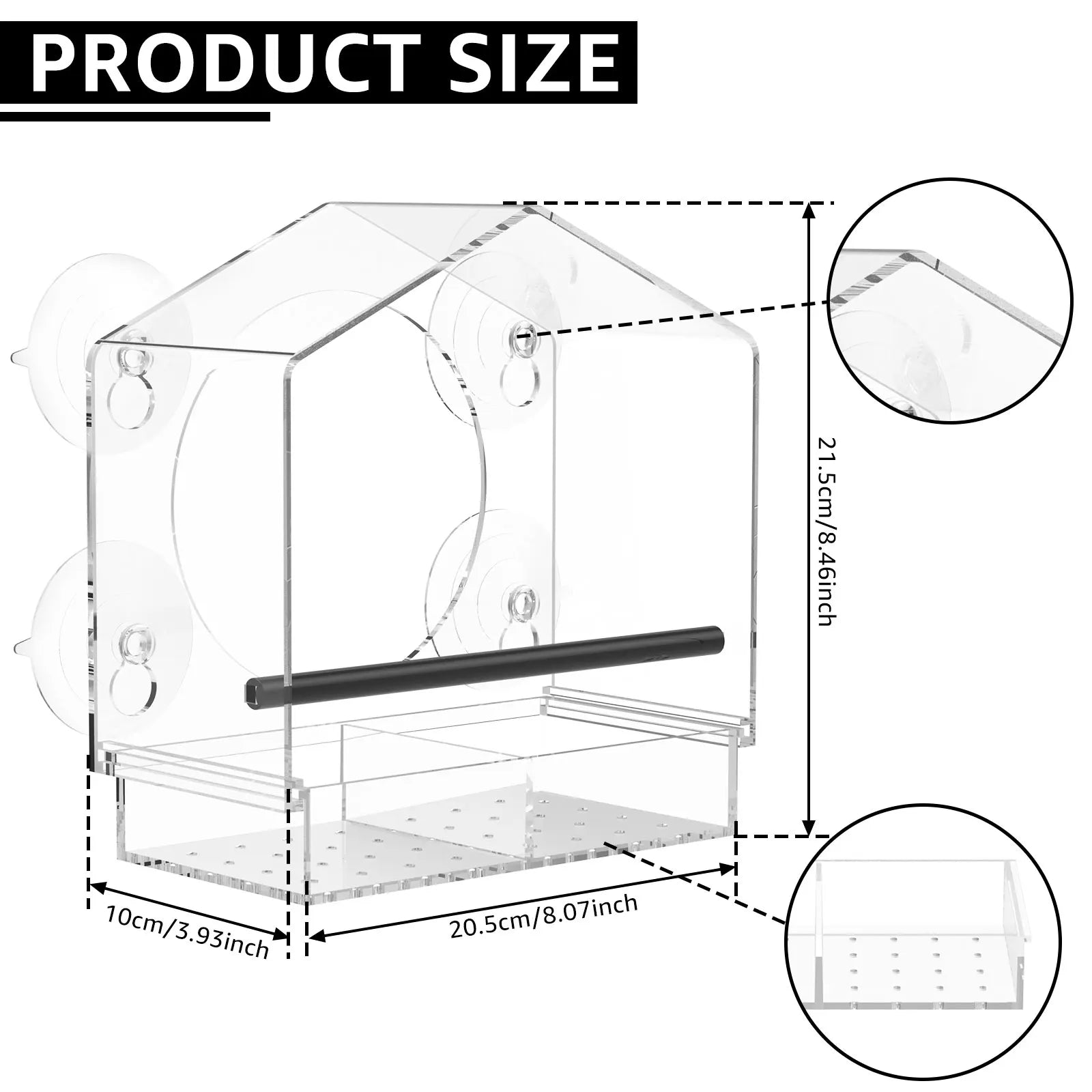 Elevate Your Birdwatching Experience with Our Large Capacity Window Bird Feeder - Durable Acrylic Design with 4 Suction Cups