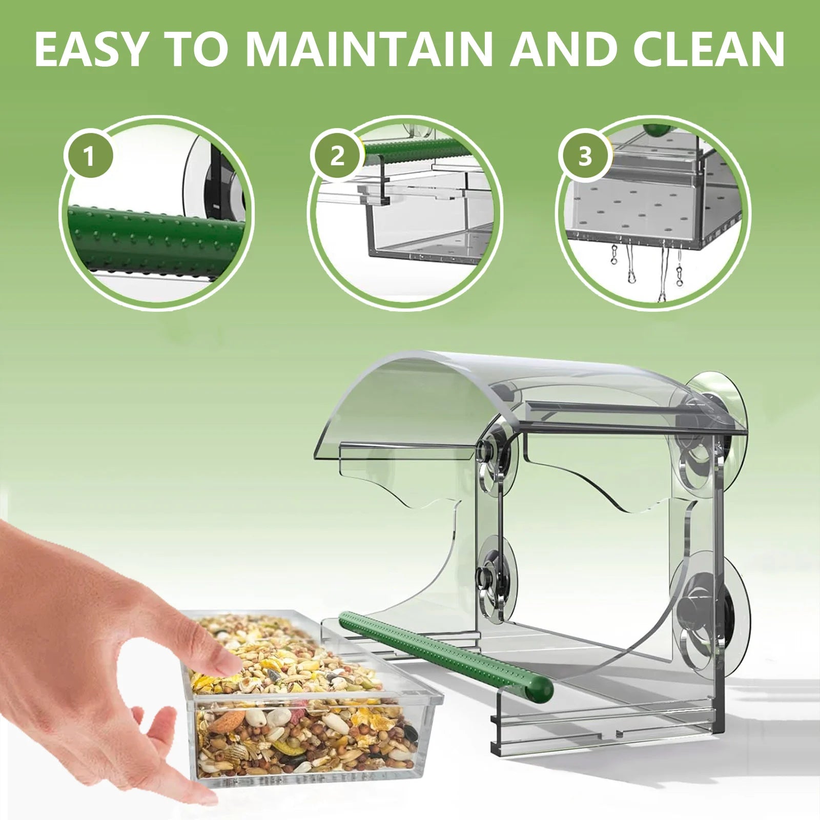 Elevate Your Birdwatching Experience with Our Large Capacity Window Bird Feeder - Durable Acrylic Design with 4 Suction Cups